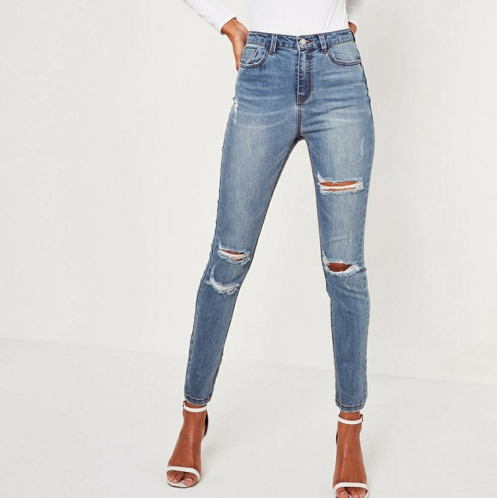 Blue sinner high waisted ripped skinny jeans